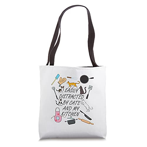 Distracted by Cats and Kitchen Chef Baking Tote Bag