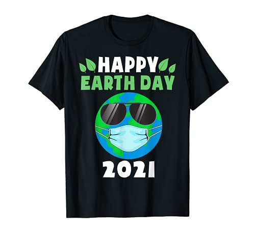 Happy Earth Day 2021 Funny Earth Wearing Mask Kids Toddler T-Shirt