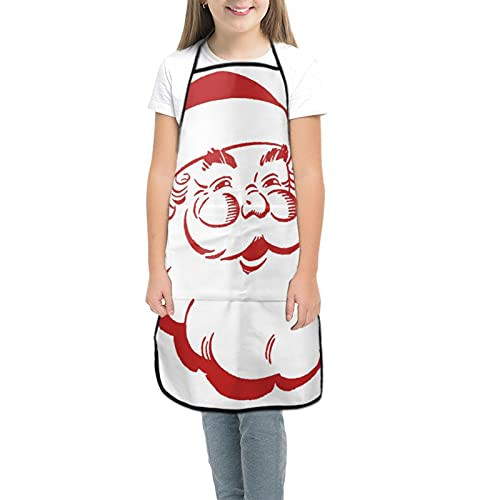 Aprons for Kids Girls Boys Christmas Santa Apron with Pocket Child Chef Apron for Cooking Baking Painting Gardening Kitchen
