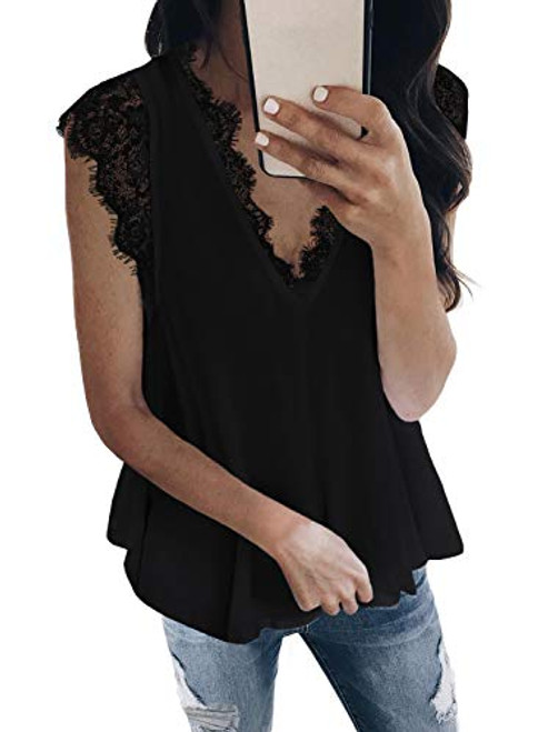 HOTAPEI Womens Sexy V Neck Lace Tank Tops Summer Camisole Reversible Black Tank Top Women Casual Sleeveless Shirts Blouses Medium HOTAPEI Womens Sexy V Neck Lace Tank Tops Summer Camisole Reversible Black Tank Top Women Casual Sleeveless Shirts Blouses Medium