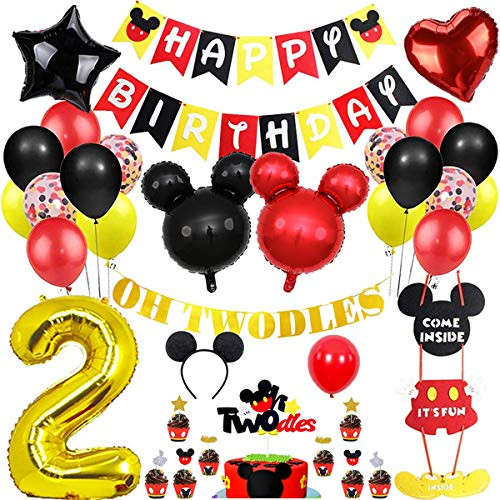Danirora Mickey Oh Twodles Party Decorations Mickey Mouse 2nd Birthday Party Packs for Kids Mickey Balloons Mickey Banner
