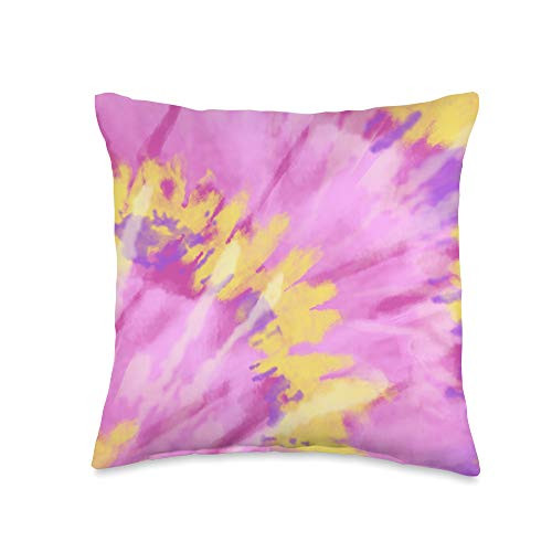 YO! Design Gift Abstract Pattern Colorful Batik Yellow Pink Throw Pillow 16x16 Multicolor