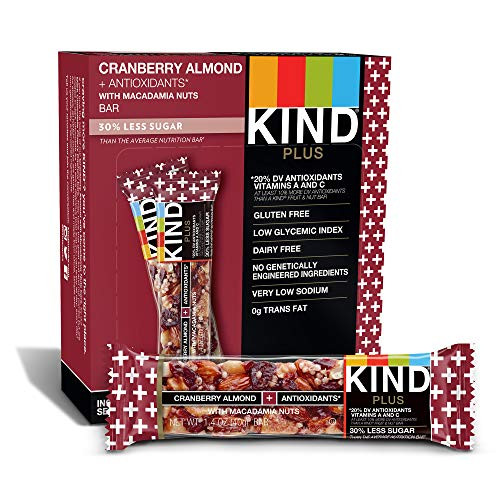 KIND Bars, Cranberry Almond + Antioxidants with Macadamia Nuts, Gluten Free, Low Sugar, 1.4oz, 12 Count