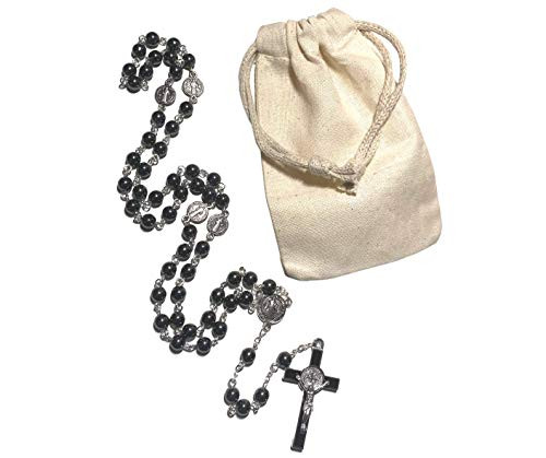BJLA Rosary 6MM Hematite Natural Stone Bead Catholic Rosary with Saint Benedict Centerpiece Metal Crucifix Rosary for Men and Women Catholic Rosary for Car with Gift Pouch Rosary BJLA Rosary 6MM Hematite Natural Stone Bead Catholic Rosary with Saint Benedict Centerpiece Metal Crucifix Rosary for Men and Women Catholic Rosary for Car with Gift Pouch Rosary