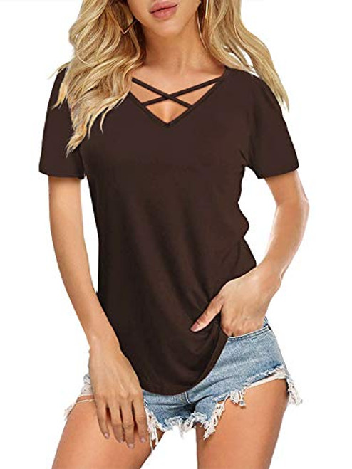 DittyandVibe Women's V Neck T Shirt Short Sleeve Summer Loose Casual Tops Brown Large DittyandVibe Women's V Neck T Shirt Short Sleeve Summer Loose Casual Tops Brown Large