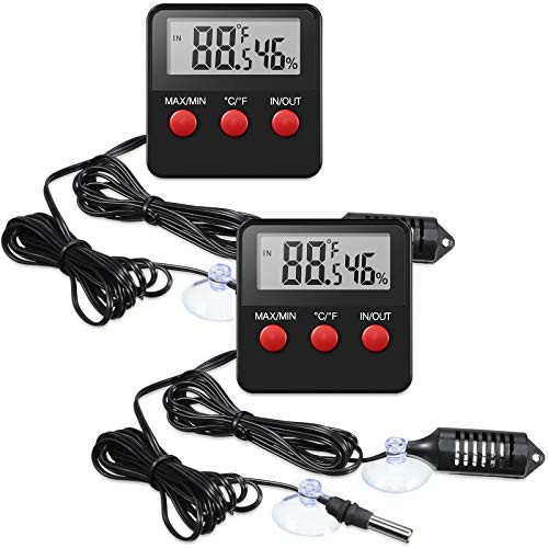 Weewooday 2 Pieces Digital Reptile Thermometer Hygrometer with Probes Terrarium Reptile Humidity Gauge Indoor Outdoor Digital Pet Temperature and Humidity Gauge for Reptiles Terrarium Pet Keeping