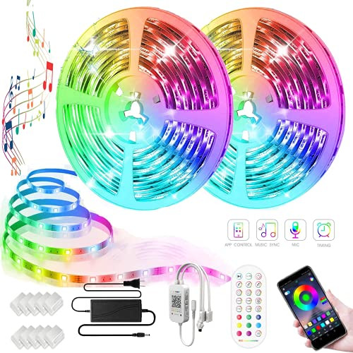 50FT LED Strip Lights RGB Light Strip Bluetooth Control Music Sync Color Changing LED Strip LightsLED Lights for Bedroom Home Party Decoration-APP plusRemote plus3 Button Control-