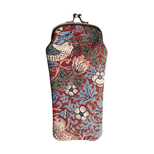 Signare Tapestry Glasses Case for Women Eyeglass Case with Red Floral William Morris Strawberry Thief Design -GPCH-STRD-