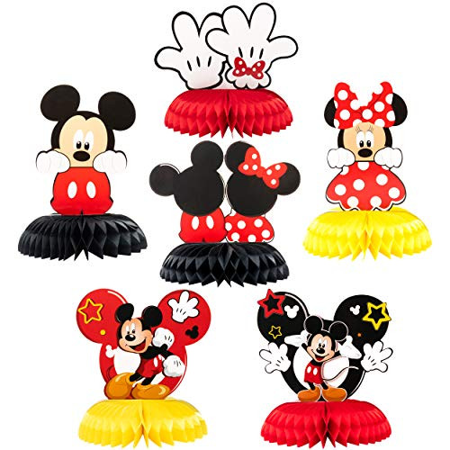 Mickey Minnie Honeycomb Centerpieces 6 Pcs Table Topper for Birthday Party Decoration Double Sided Cake Topper Party Favor Party Supplies for Kids Photo Booth Props