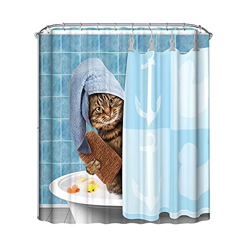 BELIFEGLORY Bathroom Funny Cat Shower Curtain Waterproof Fabric Decorative Shower Curtain Set with 12 Hooks 72 X 72 Inches