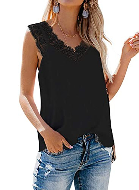 BLENCOT Women's Cute Lace Strappy V Neck Sleeveless Tops Cami Tank Tops Casual Loose Blouses Shirts Black Medium BLENCOT Women's Cute Lace Strappy V Neck Sleeveless Tops Cami Tank Tops Casual Loose Blouses Shirts Black Medium