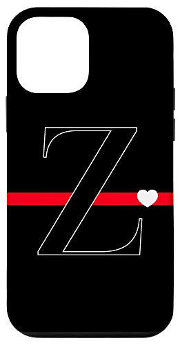 iPhone 12 mini Black Red Thin Line Monogram Letter Z Initial Heart Case