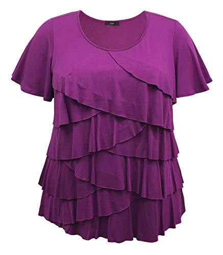 LEEBE Women's Plus Size Crew Neck Ruffle Top -1X-5X- -4X Summer Purple-
