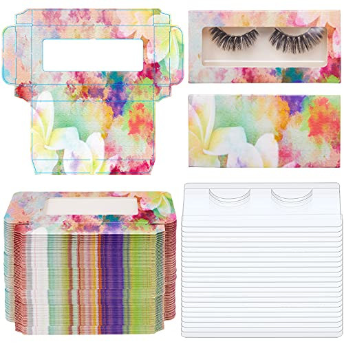 100 Pieces Empty Eyelashes Packaging Box with Tray Paper Lash Storage Boxes False Eyelash Holder Case Eyelashes Container for False Eyelash Care Cosmetic Tools -Tie Dye-