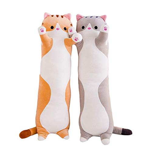 Plush Cat Doll Pillow  Cute Plush Cats Doll Long Throw Pillow Soft Stuffed Kitten Pillow Doll Toy Gift for Girlfriends or KidsLazy Sleeping Cat Body Pillow -70cmGray-