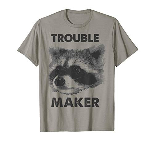 Trouble Maker Big Raccoon Face Black  and  White Graphic T-Shirt
