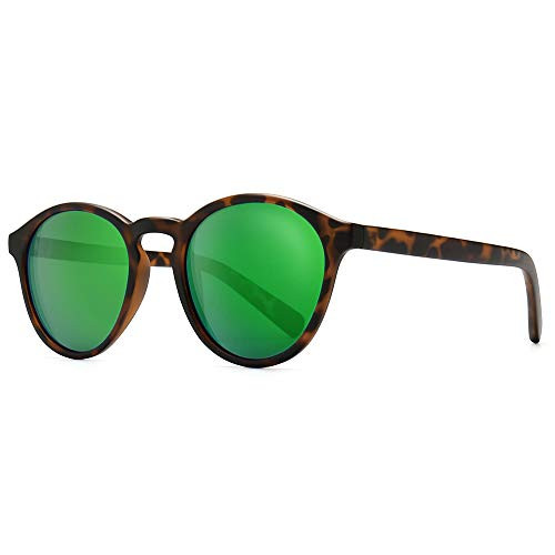 SUNGAIT Women's Classic Vintage Round Polarized Sunglasses Retro Style UV400 Amber Frame-Matte Finish--Green Mirrored Lens K166 HPKLVM