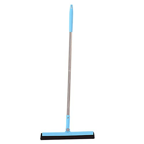 Floor Squeegee Mop Wet Squeegee with Adjustable Handle Wet Room Wiper Blade Mop Clean Scraper for Washing Drying Bathroom Wet Room Floor-silver  plus European blue-