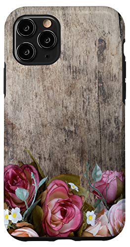 iPhone 11 Pro Floral Roses Rustic Shiplap Woodgrain Flower Pattern Pretty Case