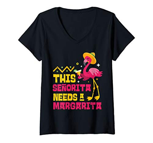 Womens Flamingo Senorita Margarita Funny Mexican Cinco De Mayo 2020 V-Neck T-Shirt