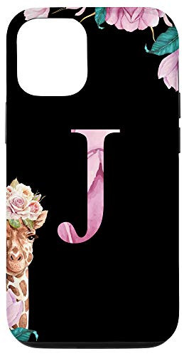 iPhone 12-12 Pro Personalized Name Monogram J Flowers Giraffe Initial Letter Case