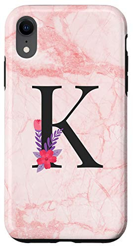 iPhone XR Personalized Girly Floral Alphabet Capital K Initial Letter Case