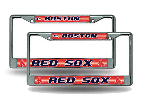 Boston Red Sox Chrome Metal -Set of 2- Sparkly Glitter Bling Look Look License Plate Frames
