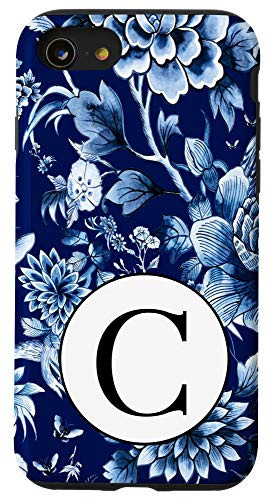 iPhone SE -2020- - 7 - 8 Indigo Blue Chinoiserie Pattern Monogram Initial Letter "C" Case