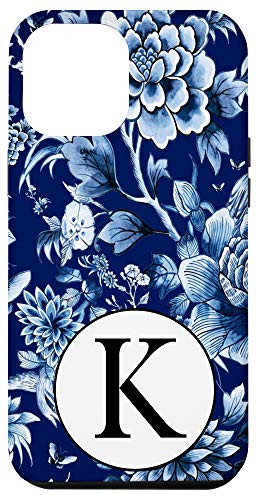 iPhone 12 Pro Max Indigo Blue Chinoiserie Pattern Monogram Initial Letter "K" Case