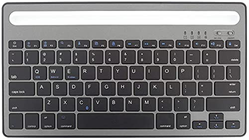 Bluetooth Keyboard Multi-Device Universal Bluetooth Rechargeable Keyboard with Integrated Stand for iPad Tablet Smartphone Laptop MacBook Android iOS Windows Devices -Gray-