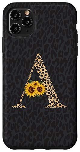 iPhone 11 Pro Max Leopard Cheetah Animal Print Sunflower Letter A Monogram Case