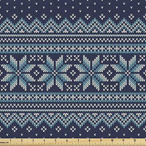 Ambesonne Nordic Fabric by The Yard Simplistic Pattern with Chevron Herringbone Abstract Snowflake Print Decorative Fabric for Upholstery and Home Accents 1 Yard Turquoise Blue