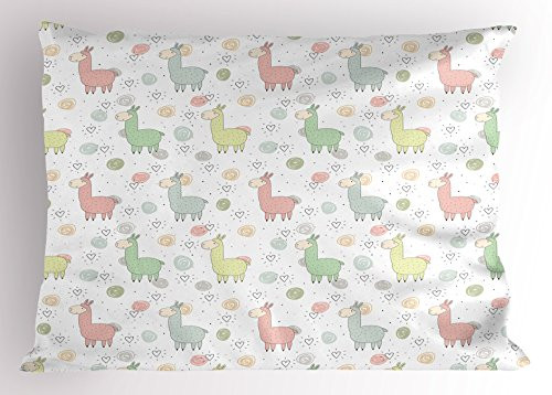 Ambesonne Llama Pillow Sham Colorful Pattern of Llamas with Doodle Style Circles and Heart Shapes Cartoon Style Decorative Standard Queen Size Printed Pillowcase 30" X 20" Pale Coral Ambesonne Llama Pillow Sham Colorful Pattern of Llamas with Doodle Style Circles and Heart Shapes Cartoon Style Decorative Standard Queen Size Printed Pillowcase 30" X 20" Pale Coral