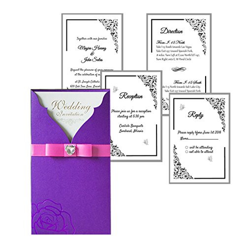 Wishmade Elegant Wedding Invitations Laser Cut Party Invites Cards with Printable Paper and Envelopes for Engagement Wedding Quinceanera Birthday Bridal Bride Baby Shower Party 20PCs (Lavender)