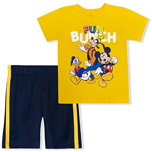 Disney Boy's 2-Piece Mickey Mouse and Friends Tee Shirt and Taped Short Set Yellow and Navy Size 4T