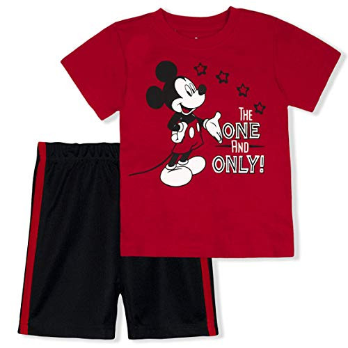 Disney Boy's 2-Piece Mickey Mouse One and Only Tee Shirt and Taped Short Set Red and Black Size 3T