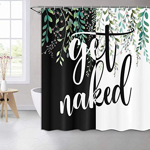 MERCHR Get Naked Shower Curtain Green Leaves Watercolor Plant Flower Decor Shower Curtain for Bathroom Black and White Waterproof Polyester Fabric Bathroom Curtains 72X72 Inch MERCHR Get Naked Shower Curtain Green Leaves Watercolor Plant Flower Decor Shower Curtain for Bathroom Black and White Waterproof Polyester Fabric Bathroom Curtains 72X72 Inch