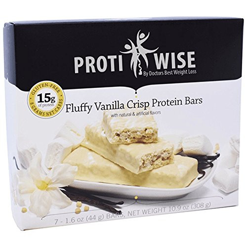 ProtiWise - High Protein Diet Snack Bars | Fluffy Vanilla Crisp | Low Calorie, Low Fat, LowSugar, High Fiber, Gluten Free (7/Box)
