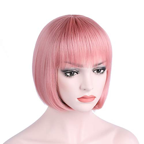 OneDor 10" Short Straight Hair Flapper Cosplay Costume Bob Wig -SHT312-Pink-