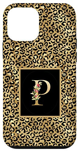 iPhone 12 mini Modern Monogram Initial Letter P Leopard Animal Pattern Case