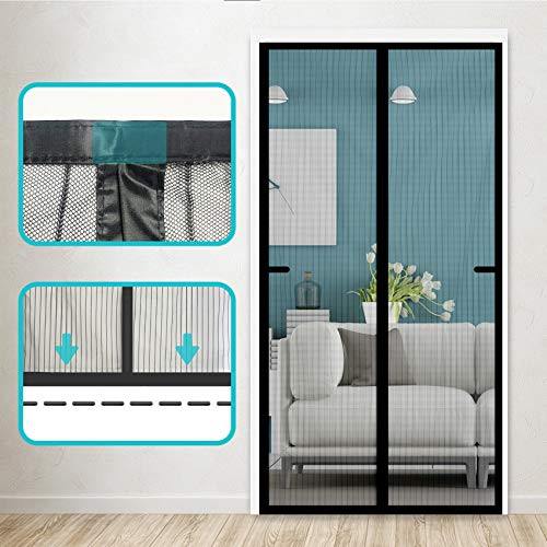 Magnetic Screen Door Nalife 39" x 83" Self Sealing Screen Door with Heavy Duty Mesh Curtain and Hands Free Full Frame Hook  and  Loop Screen Door with Wide Top Design for Pet and Kid Friendly - -Black-