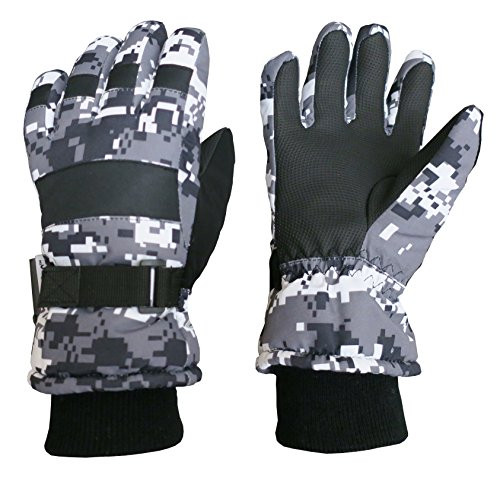 N'Ice Caps Kids Cold Weather Waterproof Camo Print Thinsulate Ski Gloves -Black-Grey Digital Camo 5-6 Years-