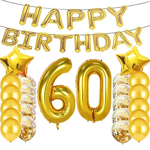 Sweet 60th Birthday Decorations Party Supplies,Gold Number 60 Balloons,60th Foil Mylar Balloons Latex Balloon Decoration,Great 60th Birthday Gifts for Girls,Women,Men,Photo Props