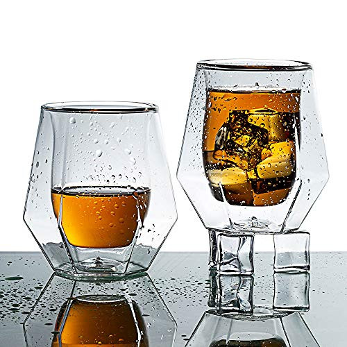 Old Fashioned Whiskey Glasses Hand Blown Double Walled Cocktails Glass Set of 2 with Premium Gift Box Perfect for Scotch Bourbon and Old Fashioned Cocktails