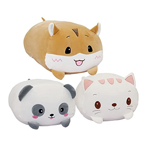 Quioee Cute Plush Toy Set 3pcs Cat Doll Stuffed Animal Plush Cat Dinosaur Soft Cartoon Hugging Toy for Girls Boys Sleeping Pillow 20-23cm -Brown Hamster plus Panda plus Cat20-23cm-