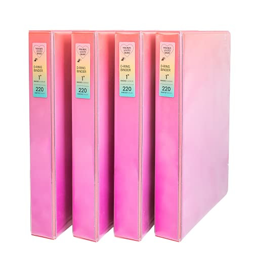 Yoobi - 3-Ring Binders - 1 Inch D-Ring - PVC Free - Coral Ombre - Pack of 4