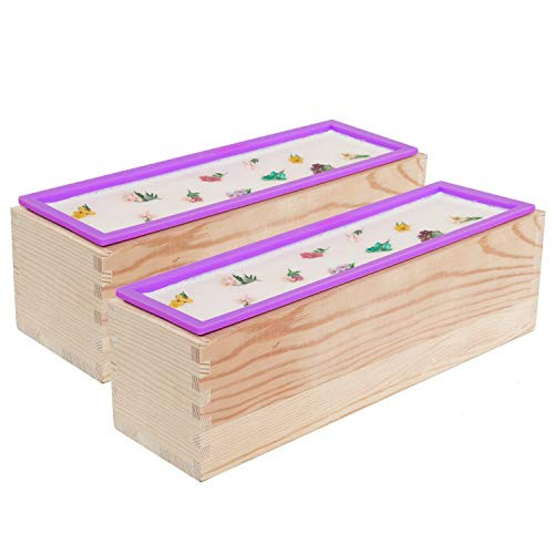 YoleShy 2Pcs Silicone soap molds Kit 42oz Flexible Rectangular Soap Silicone Mold with Wooden Boxes DIY Tool for soap Making -Purple-.