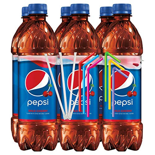 Pepsi Wild Cherry 16.9 FL Oz -Pack of 6- With Color And White Straws