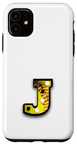 iPhone 11 Softball Vintage Player Letter Initial-J Monogram Marquee-J Case