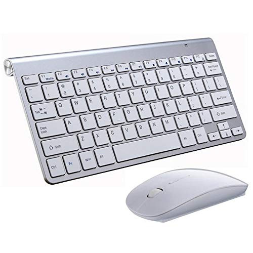Wireless Keyboard and Mouse Combo 2.4G Portable Mini External Small Keyboard Mouse Set Slim Compact for Windows Laptop Notebook PC Computer Desktop -White-